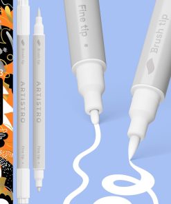 ARTISTRO 2 White Dual-Tip Acrylic Paint Pens - Multisurface Markers for Glass. Rock. Fabric. Wood. Plastic & More - 1 mm Fine & Brush Tips