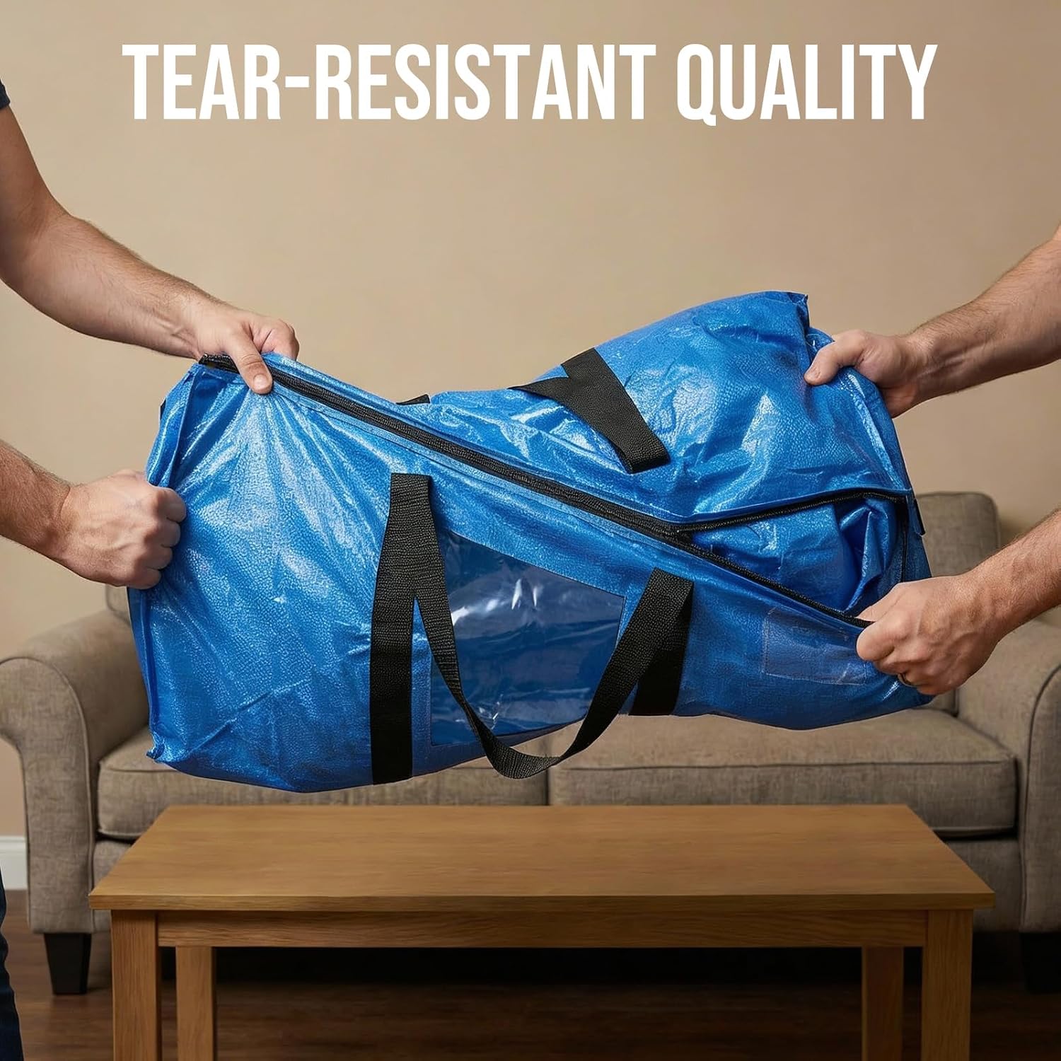 TAILI Extra Large Moving Bags. 4 Pack Blue Heavy Duty Totes For Storage with Visible Window. Wrap Around Handles. Storage Bags for Space Saving. Alternative to Moving Boxes - Image 7