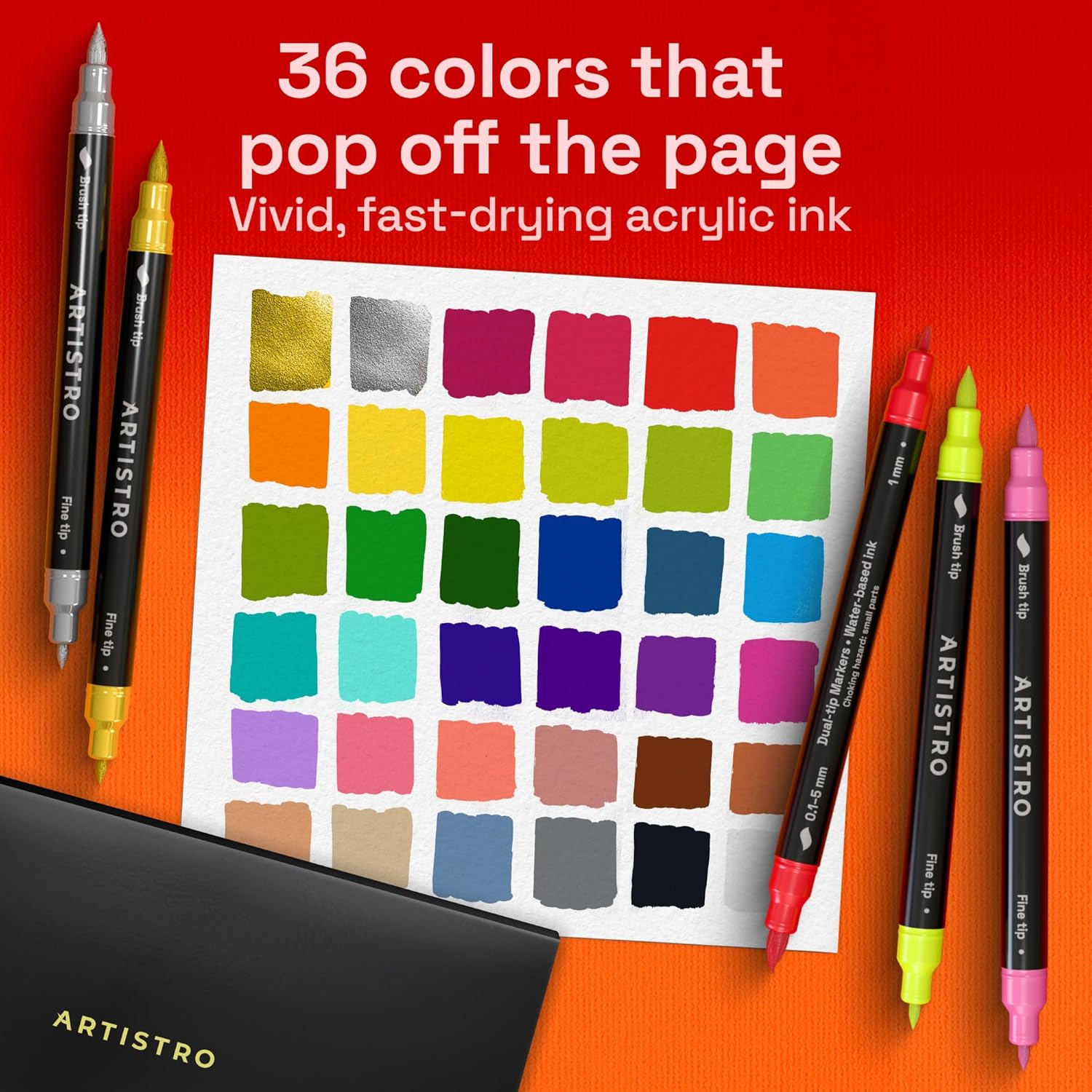 ARTISTRO 36 Acrylic Paint Markers - Paint Pens for Drawing - For Fabric. Rock. Glass. Wood. Molds - Arts & Crafts Gift for Adults. Teens. Kids. Classroom Must Haves & School Supplies - Image 2