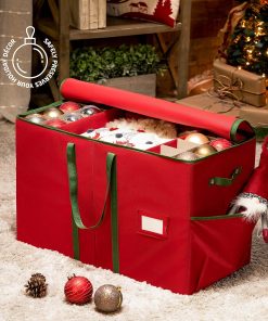 Alternative view of ZOBER Large Christmas Ornament Storage Box - Stores 80 3 Ornaments. With Dividers - With Large Compartment for Figurines. and Accessories. Durable Christmas Containers Holder (Red. 80-3 Ornaments)