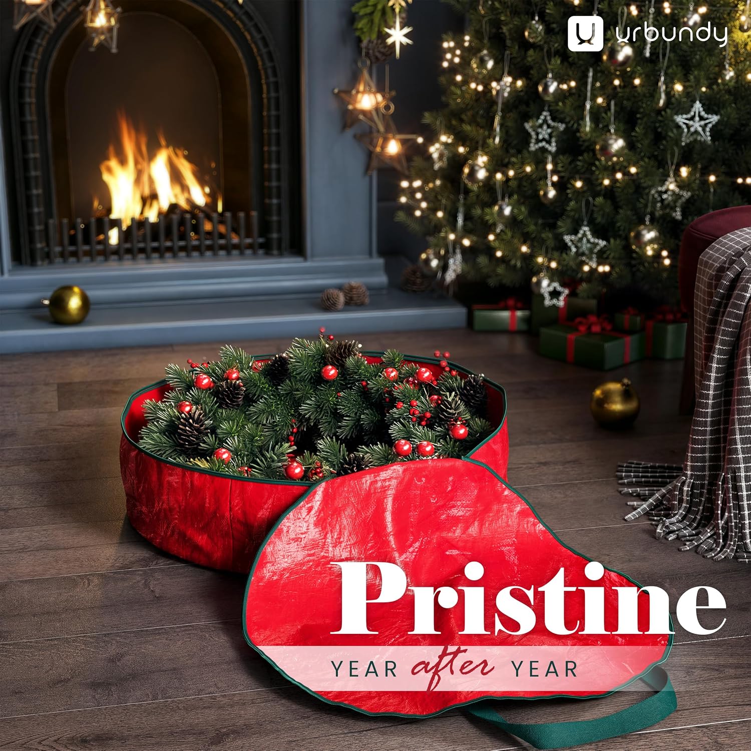 Heavy Duty Wreath Storage Bag 30 Inch. 1-Pack - Christmas Wreath Storage Container Red - Waterproof Plastic Material Wreaths Holder Storages - Holds 30 Inch Wreaths For Year Round - Image 4